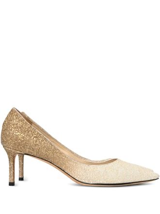 Jimmy Choo London pointed-toe glitter pumps - women - glitter/Calf Leather/Calf Leather/Calf Leather - 38.5 - Neutrals