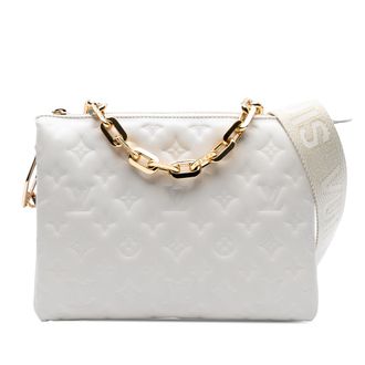 Louis Vuitton White Lambskin Monogram Embossed Puffy Coussin PM