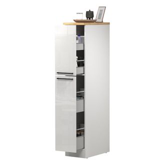 Dmora Despensa De Cocina Quintino, Mueble Multiusos, Mueble De Almacenaje Con 2 Cajones, 100% Made In Italy, 30x60h165 Cm, Blanco Brillo Y Roble, Con Embala