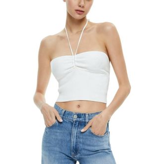 Alice & Olivia Linnie Ribbed Knit Halter Top In Soft White