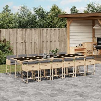 vidaXL Set Comedor De Jard&iacute;n Con Cojines 13 Pzas Rat&aacute;n Sint&eacute;tico Beige Vidaxl