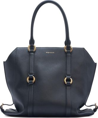 Alexander McQueen Farringdon Leather North/South Tote in Black/Gold at Nordstrom
