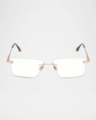 Tom Ford Men & apos;s 58MM Blue-Block Metal Rectangular Rimless Eyeglasses