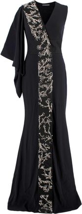 Alexander McQueen Crystal Embellished Black Draped Sleeve Gown Size XXS