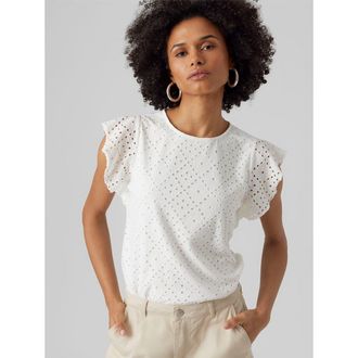 Vero Moda Opengewerkt T-shirt, ronde hals, korte mouwen