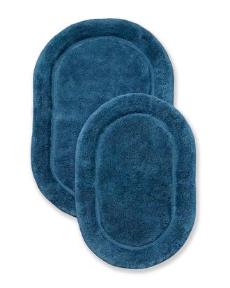 Superior Non-Slip Oval 2Pc Plush Absorbent Cotton Bath Rug Set