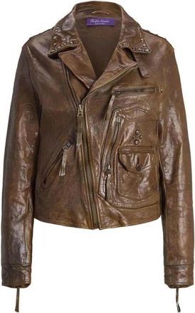 Polo Ralph Lauren Leren Moto Jack met Vintage Finish - Dames - Leren en Su&egrave;de Jassen - Beige - XS - Leer - Jassen