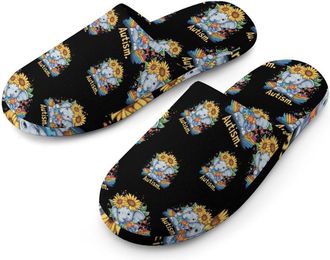 Generic Autism Elephant Mens Cotton Slippers Memory Foam Comfort House Shoes Winter Indoor Slipper for Hotel Casa Spa
