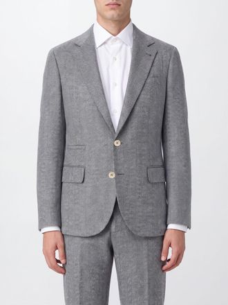 Brunello Cucinelli Blazer monopetto in lana e seta con motivo chevron
