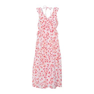 Cream Long Pink Red Flower Dress - female - Cream - Midi Dresses - Red - XL - Dresses