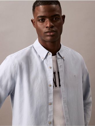 Calvin Klein Mens Solid Oxford Classic Button-Down Shirt - Grey - M