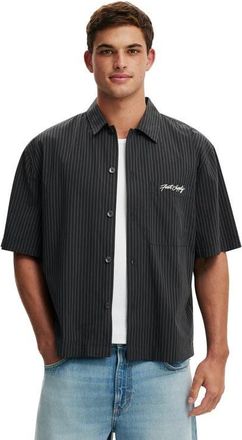 Cotton On Mens Ventura Short Sleeve Shirt in Black Stripe Emb at Nordstrom, Size Xx-Large