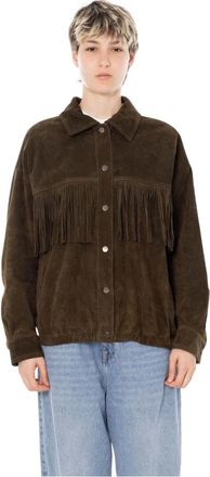 Vicolo Suede Jas met Franjes - Dames - Leren en Su&egrave;de Jassen - Groen - S - Leer - Jassen