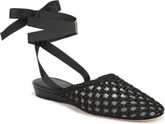 Veronica Beard Malia Ankle Tie Ballet Flat in Black at Nordstrom, Size 7.5