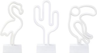 Beliani Conjunto De 3 Letreros Led De Ne&oacute;n Azul Verde Rosa Pvc Luces Pilas Accesorio Mabel