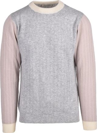 Wool & Co Light Grey Crew Neck Sweater With Contrasting Ribbed Details