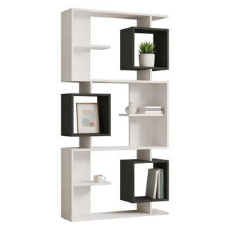 Dmora Librer&iacute;a Cergnago, Estanter&iacute;a 8 Niveles, Fijaci&oacute;n A La Pared, Tono Antracita 90x25x172h Cm Blanco
