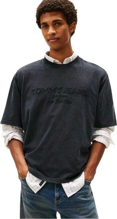 Tommy Jeans Heren 90s geborduurd Crew Neck T-shirt (Zwart)