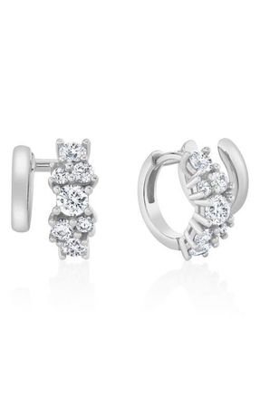 Crislu Pav&eacute; Cubic Zirconia Cluster Huggie Hoop Earrings in Pure Platinum /Clear Stone at Nordstrom