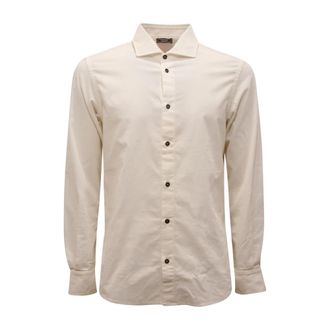 PESERICO Camicia Velluto Velvet Shirt - Heren - Zakelijke Overhemden - Wit - S - Katoen - Overhemden