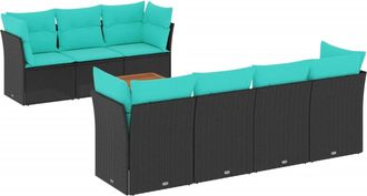 vidaXL Set De Sof&aacute;s De Jard&iacute;n Y Cojines 8 Piezas Rat&aacute;n Sint&eacute;tico Negro Vidaxl
