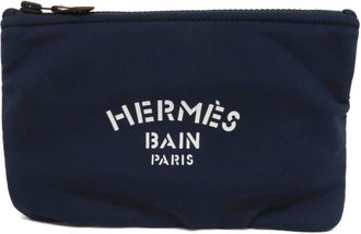 Hermès Blue Marine Navy Polyamide 80% Clutch Bag (Pre-Owned)