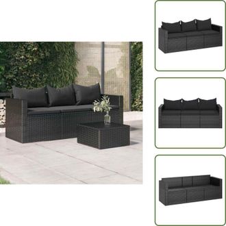 vidaXL The Living Store Divano da Giardino a 3 Posti con Cuscini Nero in Polyrattan - Divano da esterno