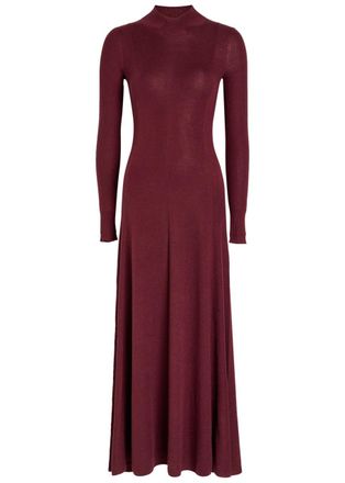 Maria McManus Ribbed Merino Wool Maxi Dress - Burgundy - M (UK12 / M)