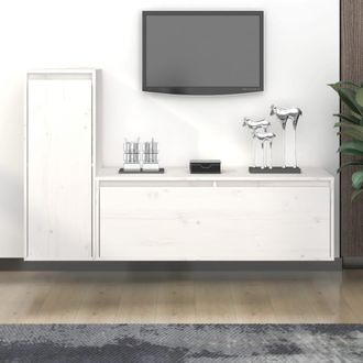 vidaXL Muebles Para Tv 2 Piezas Madera Maciza De Pino Blanco Vidaxl