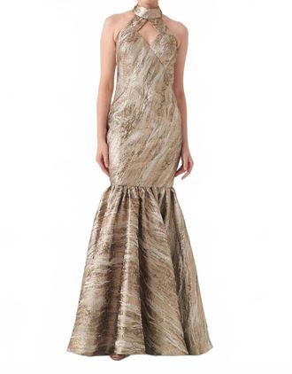 John Paul Ataker Criss Cross Halter Long Mermaid Evening Gown In Vision
