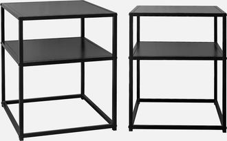 Sweeek Sweeek - Mesita De Noche De Metal Negro Con Estanter&iacute;a, Set De 2, Industrielle, Negro, 43x40x52 Cm