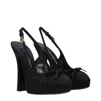Dolce & Gabbana Womens Satin Platform Heel Black With Leather