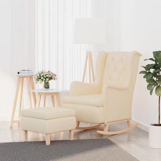 vidaXL Vidaxl - Poltrona con Gambe a Dondolo e Sgabello Crema in Tessuto