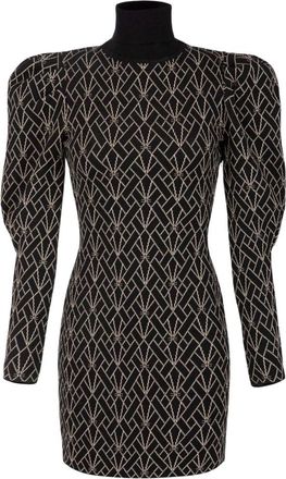 Elisabetta Franchi Logo Jacquard High Neck Jurk - Dames - Kleedjes - Zwart - L - Polyester - Kleedjes