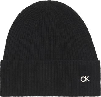Calvin Klein Re-lock Beanie en Sjaal - Dames - Hoeden - Zwart - ONE Size - Wol - Accessoires