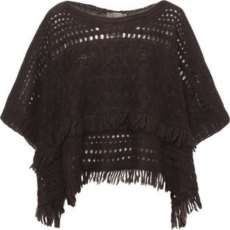 D.exterior Brown Fringed Wool-Blend Poncho
