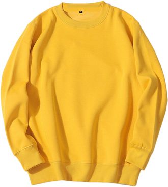 Generic Mens Jumpers Oversized Sweatshirts without Hood Solid Colour Crew Neck Pullover Long Sleeve Sweater Soft Sports Top Lightweight Sweat Shirts for Men A