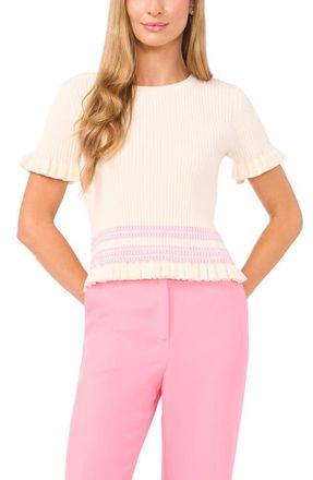 Ted Baker Elisa Rib Ruffle Trim Sweater in Vanilla Ice at Nordstrom, Size X-Small