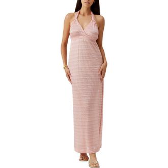 Melissa Odabash Mariah Metallic Halter Cover-Up Maxi Dress in Rose at Nordstrom, Size X-Small