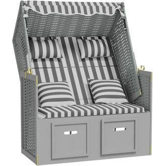 vidaXL Silla Strandkorb Con Cojines Rat&aacute;n Sint&eacute;tico Madera Gris Blanco Vidaxl