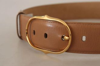 Dolce & Gabbana Womens Brown Leather Gold Metal Oval Buckle Belt
