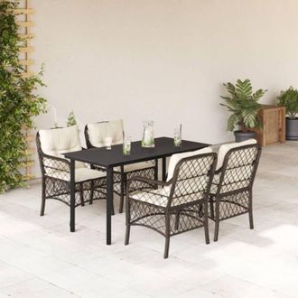 vidaXL Vidaxl - Set Comedor De Jard&iacute;n 5 Piezas Y Cojines Rat&aacute;n Sint&eacute;tico Marr&oacute;n