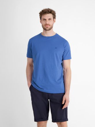 Lerros T-Shirt LERROS LERROS Basic T-Shirt mit Logostitch, unifarben, Herren, Gr. L, blau (cobalt blau), 100% Baumwolle, Rundhals, Shirts T-Shirt