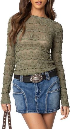 Edikted Daisey Textured Sheer Lace Top in Olive at Nordstrom, Size X-Small