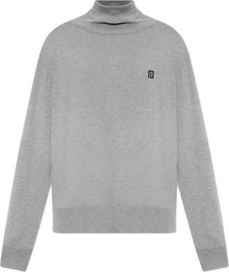 Balmain Turtleneck met Logo - Heren - Coltruien - Grijs - 2XL - Katoen - Truien & Vesten