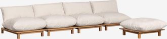 Sklum Sof&aacute; Modular Reclinable De Jard&iacute;n De 4 Piezas Con Puff En Madera De Acacia Brina Sklum