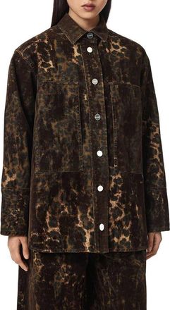 AllSaints Eden Flock Leopard Print Shirt in Leppo Brown at Nordstrom, Size X-Small
