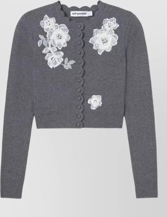 Self Portrait cashmere blend cropped floral appliqu&eacute; knit cardigan