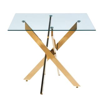 STILVORA Mesa De Comedor Cuadrada En Vidrio Y Metal Con Superficie De Vidrio Templado, Patas Cruzadas De Metal - 80&times;80&times;75 Cm, Dorado
