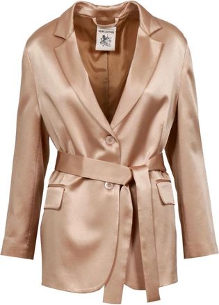 Semicouture Zijden Mix Geknoopte Blazer - Dames - Blazers - Bruin - M - Leer - Jassen